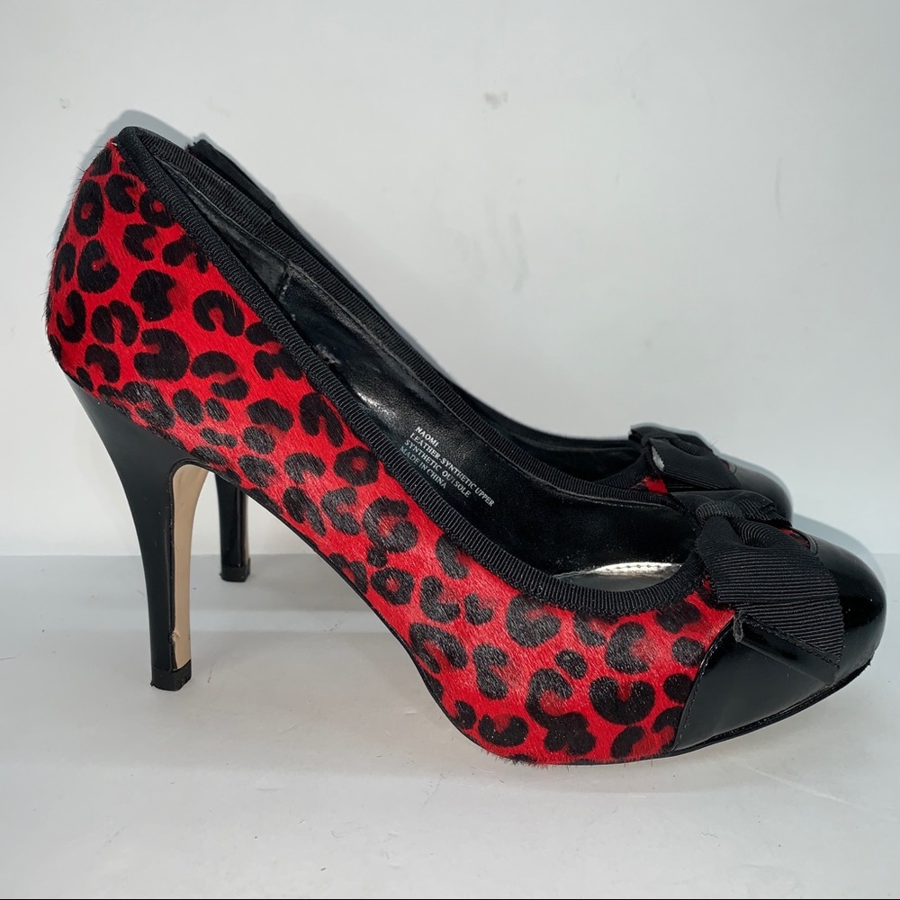 White House Black Market Naomi Red/Black Calf Hair Leopard Print Pumps